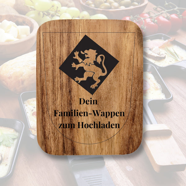 1 Stück Raclette-Brettchen mit Familien-Wappen