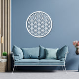 Metallschild Blume des Lebens – kunstvoll gestaltete Wanddeko aus Stahl oder Edelstahl, Symbol für Harmonie, Energie & spirituelles Gleichgewicht.
