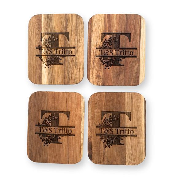4er Set Raclette-Brettchen mit Gravur Personalisierbar